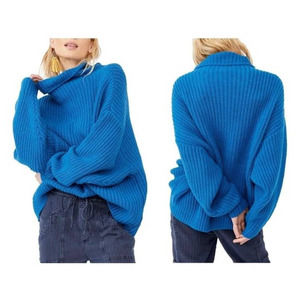 Free People Swim Too Deep Turtleneck Sweater in Mykonos Blue Size Medium NWT